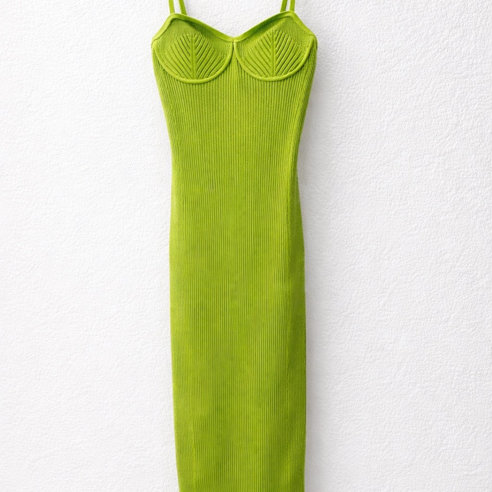 Helmut Lang Lime Sculpted Ribbed Midi Slip Dress
